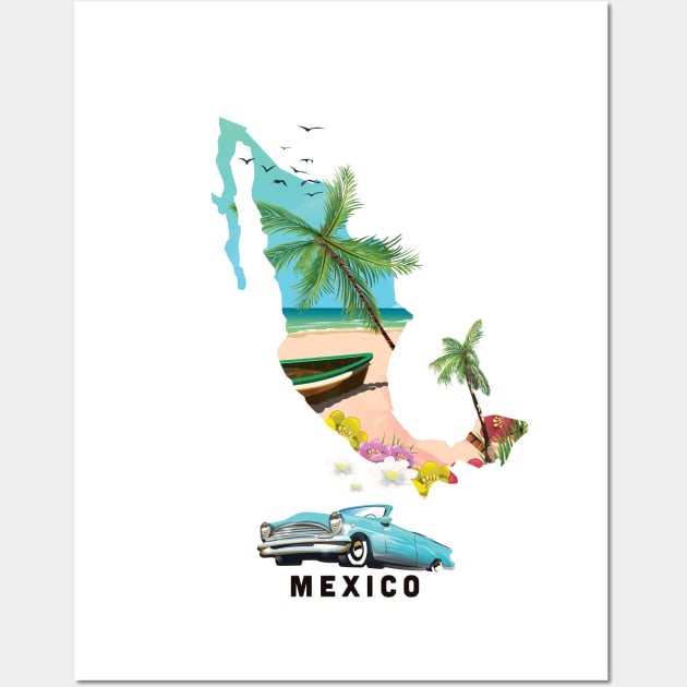 Mexico travel map Wall Art by nickemporium1